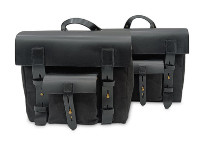 For Royal Enfield New Bullet 350 Canvas & Leather Pannier Bags With Mounting D11