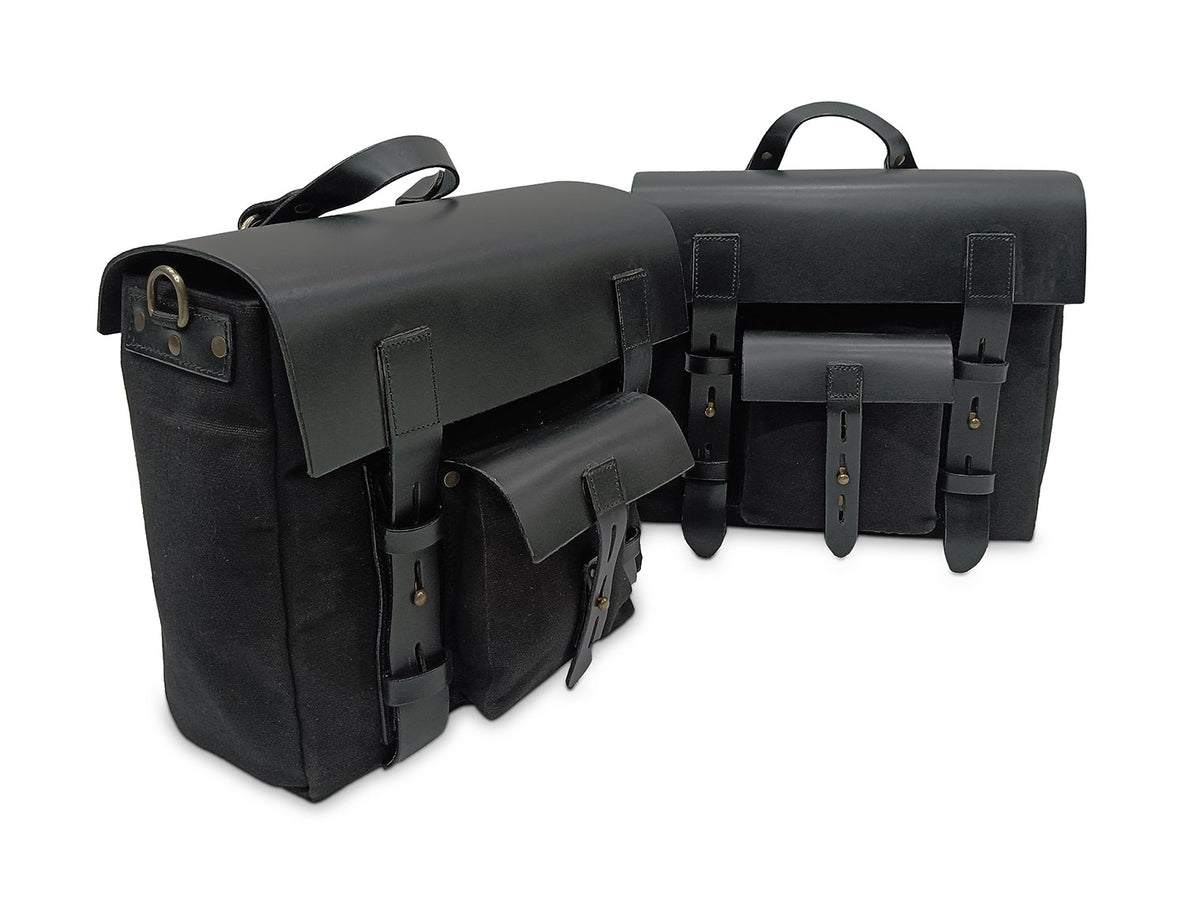 For Royal Enfield New Bullet 350 Canvas & Leather Pannier Bags With Mounting D11