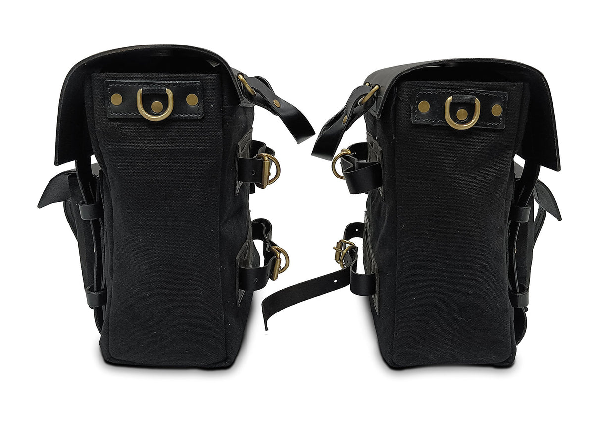 For Royal Enfield New Bullet 350 Canvas & Leather Pannier Bags With Mounting D11