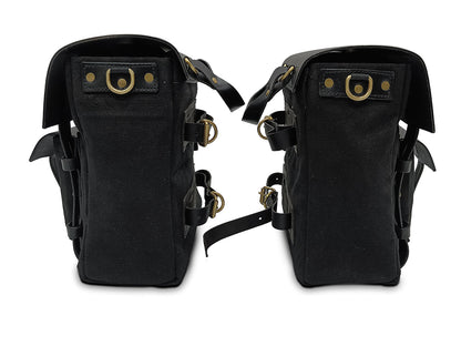 For Royal Enfield New Bullet 350 Canvas & Leather Pannier Bags With Mounting D11