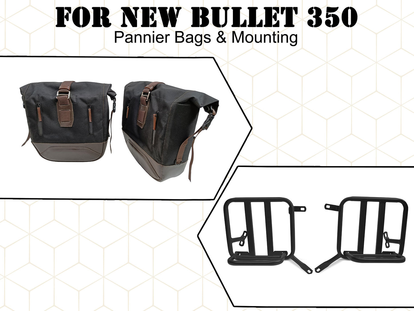 For Royal Enfield New Bullet 350 Canvas & Leather Pannier Bags With Mounting D13