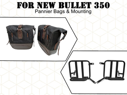 For Royal Enfield New Bullet 350 Canvas & Leather Pannier Bags With Mounting D13