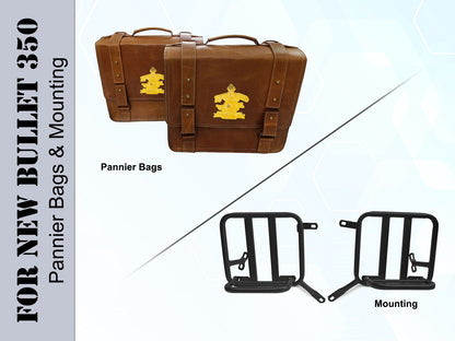 For Royal Enfield New Bullet 350 Leather Pannier Bags With Mounting D14