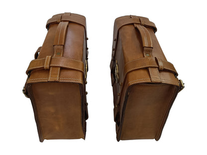 For Royal Enfield New Bullet 350 Leather Pannier Bags With Mounting D14