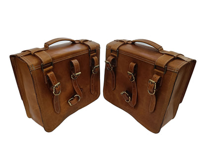 For Royal Enfield New Bullet 350 Leather Pannier Bags With Mounting D14