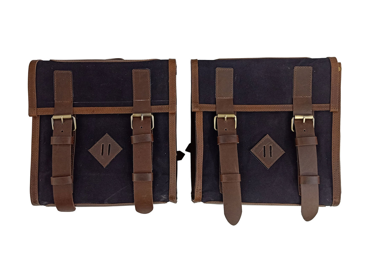 For Royal Enfield New Bullet 350 Canvas & Leather Pannier Bags With Mounting D16