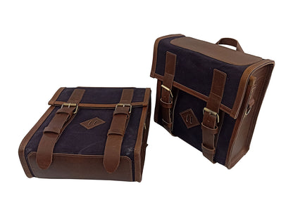 For Royal Enfield New Bullet 350 Canvas & Leather Pannier Bags With Mounting D16