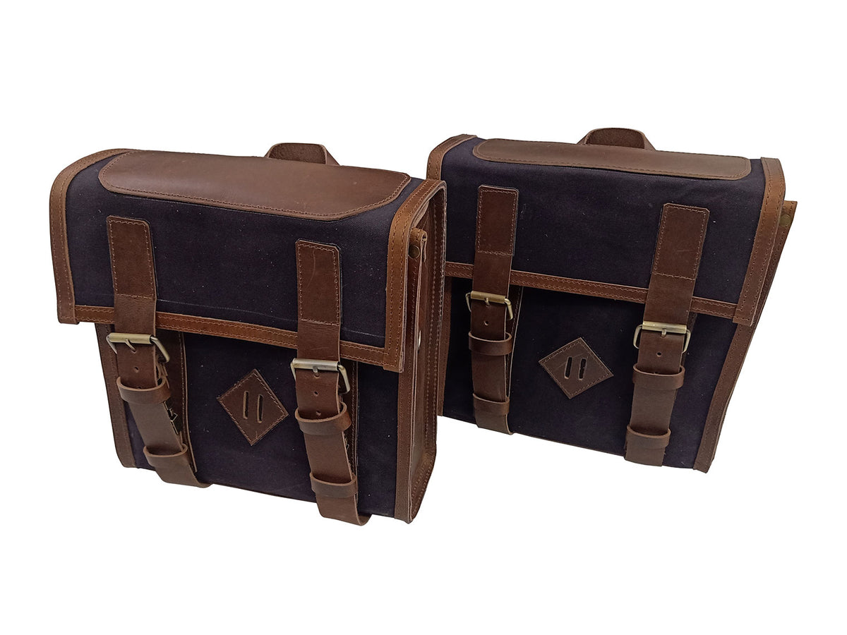For Royal Enfield New Bullet 350 Canvas & Leather Pannier Bags With Mounting D16