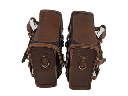 For Royal Enfield New Bullet 350 Canvas & Leather Pannier Bags With Mounting D16