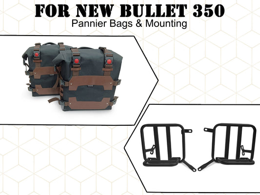 For Royal Enfield New Bullet 350 Canvas Pannier Bags With Mounting D20