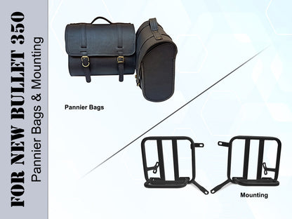 For Royal Enfield New Bullet 350 Leather Pannier Bags With Mounting D22 