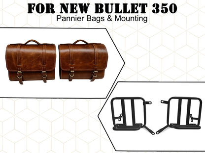For Royal Enfield New Bullet 350 Leather Pannier Bags With Mounting D23