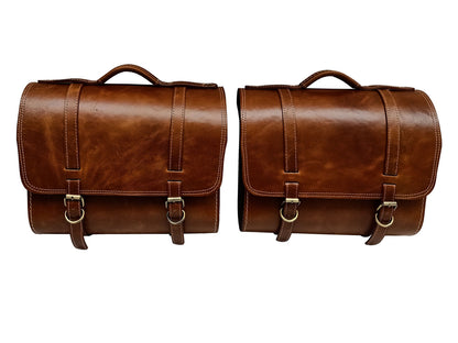 For Royal Enfield New Bullet 350 Leather Pannier Bags With Mounting D23