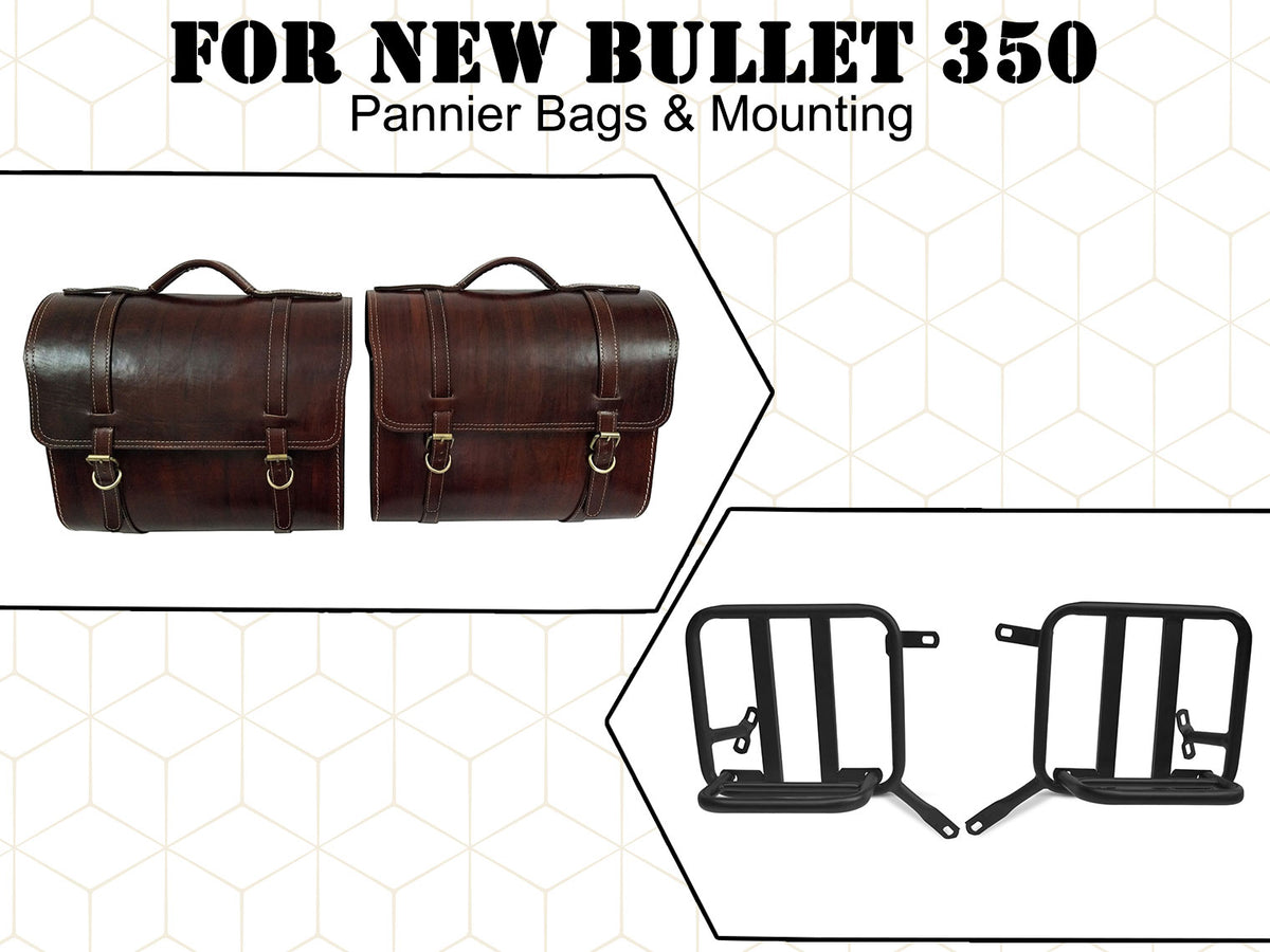 For Royal Enfield New Bullet 350 Leather Pannier Bags With Mounting D24