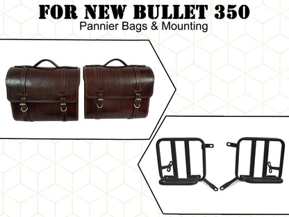 For Royal Enfield New Bullet 350 Leather Pannier Bags With Mounting D24