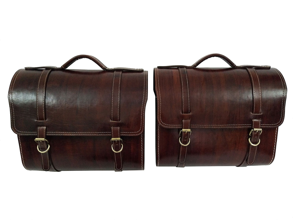 For Royal Enfield New Bullet 350 Leather Pannier Bags With Mounting D24