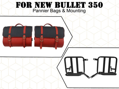 For Royal Enfield New Bullet 350 Leather Pannier Bags With Mounting D25