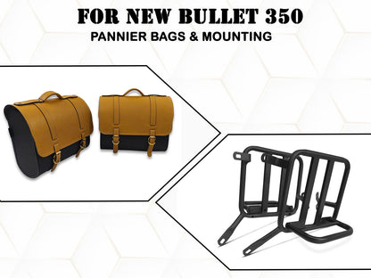 For Royal Enfield New Bullet 350 Genuine Leather Pannier Bags & Mounting D29