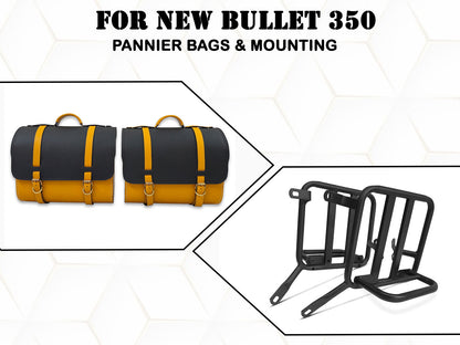 For Royal Enfield New Bullet 350 Genuine Leather Pannier Bags & Mounting D30