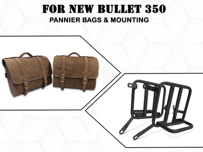 For Royal Enfield New Bullet 350 Genuine Leather Pannier Bags & Mounting D31