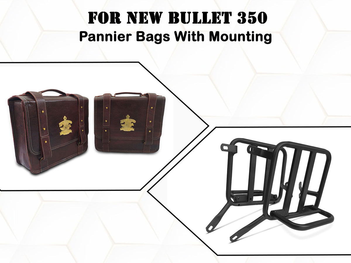 For Royal Enfield New Bullet 350 Genuine Leather Pannier Mounting & Bags D32