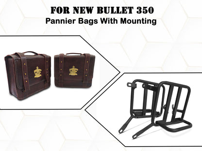 For Royal Enfield New Bullet 350 Genuine Leather Pannier Mounting & Bags D32