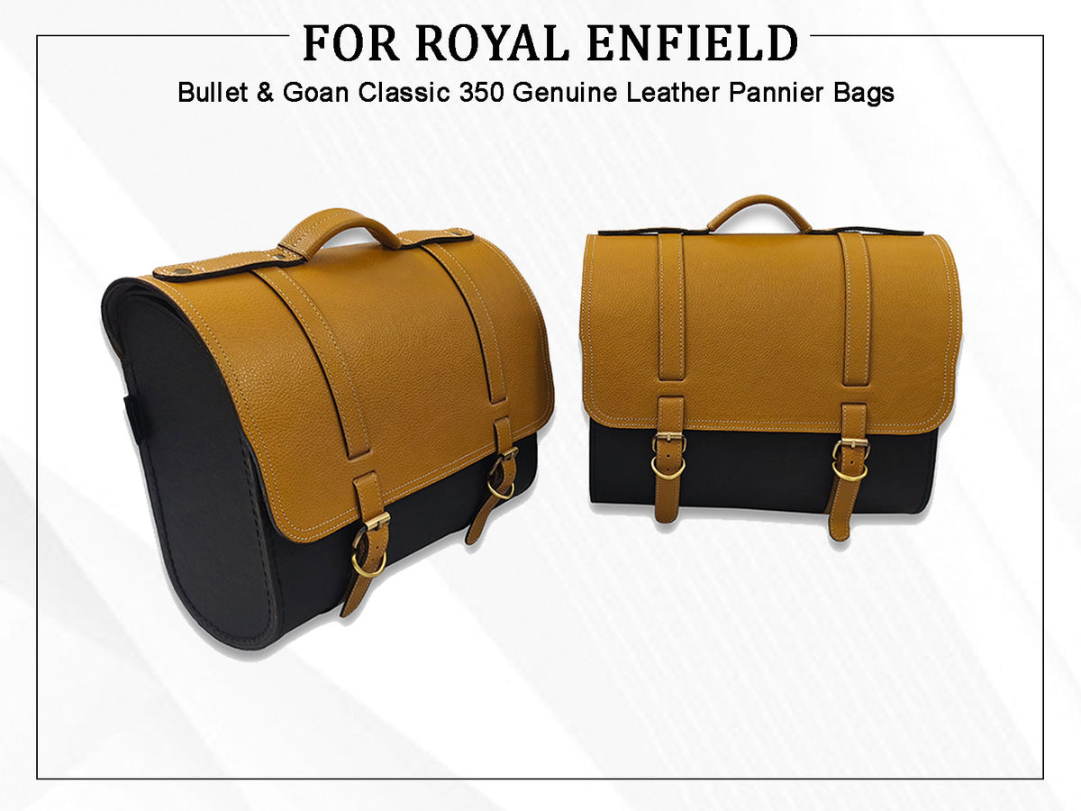 For Royal Enfield Bullet & Goan Classic 350 Genuine Leather Pannier Bags D1