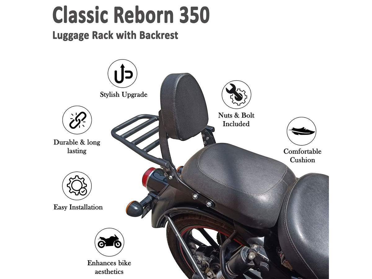 For Royal Enfield Classic Reborn 350 Black Rear Luggage Rack with Backrest