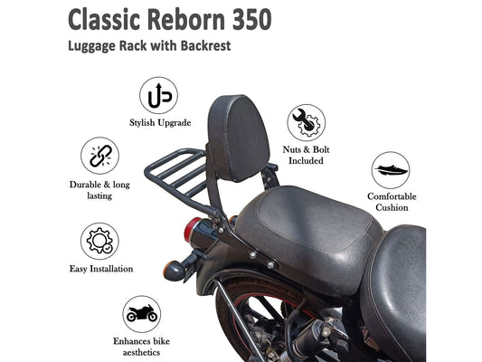 For Royal Enfield Classic Reborn 350 Black Rear Luggage Rack with Backrest