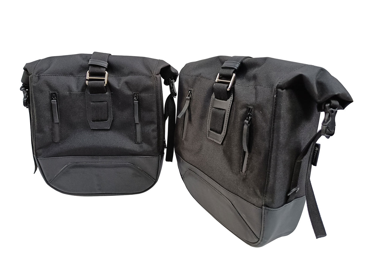 For Royal Enfield Classic Reborn 350 Leather & Canvas Pannier Bags Pair Black D3