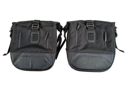 For Royal Enfield Classic Reborn 350 Leather & Canvas Pannier Bags Pair Black D3