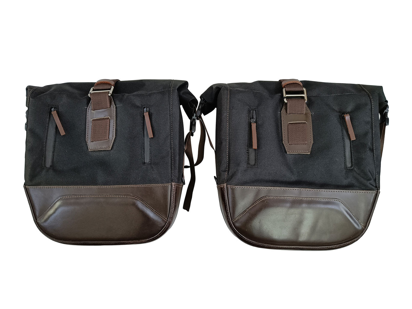 For Royal Enfield Classic Reborn 350 Leather & Canvas Pannier Bags Pair Black & Brown D4