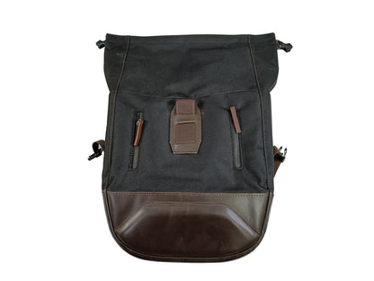 For Royal Enfield Classic Reborn 350 Leather & Canvas Pannier Bags Pair Black & Brown D4