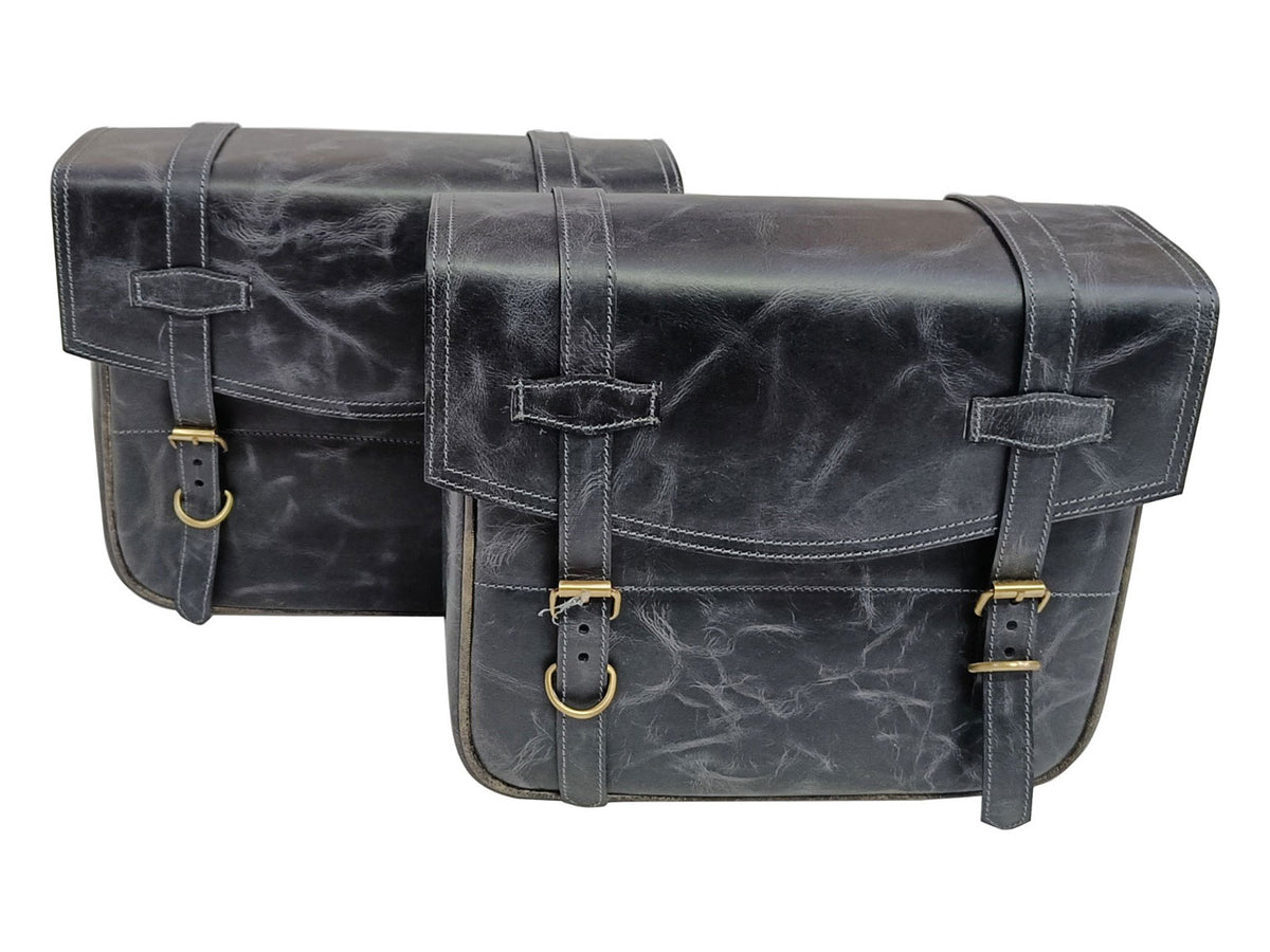 For Royal Enfield Classic Reborn 350 Genuine Leather Pannier Bags Grey Black D5