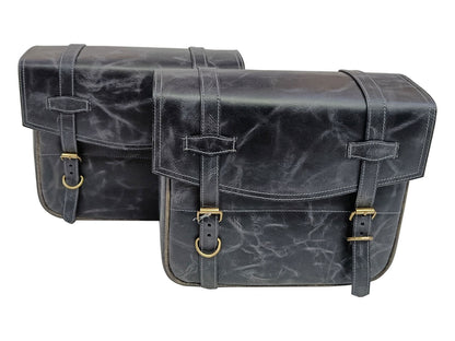 For Royal Enfield Classic Reborn 350 Genuine Leather Pannier Bags Grey Black D5