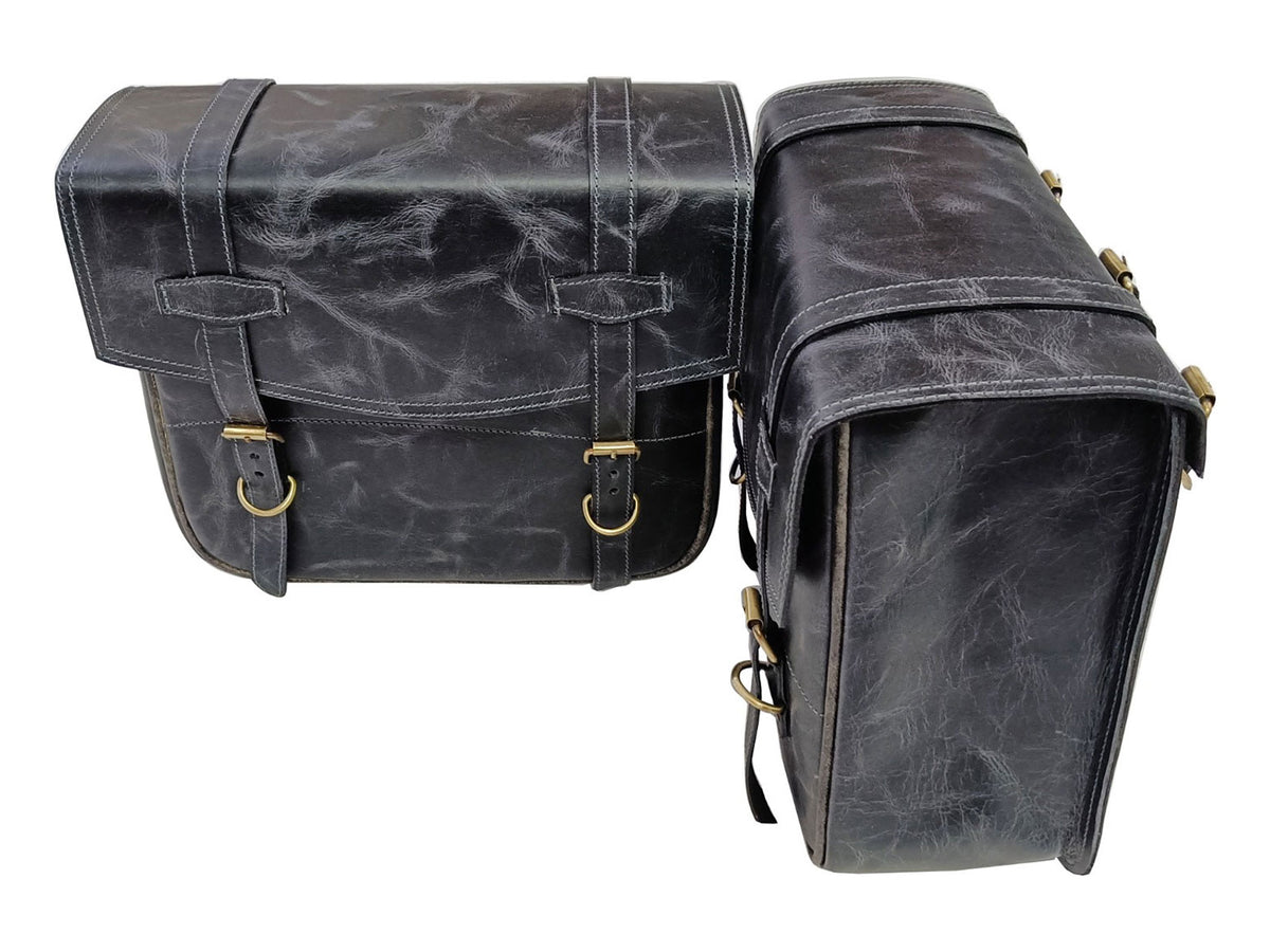For Royal Enfield Classic Reborn 350 Genuine Leather Pannier Bags Grey Black D5