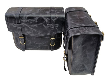 For Royal Enfield Classic Reborn 350 Genuine Leather Pannier Bags Grey Black D5