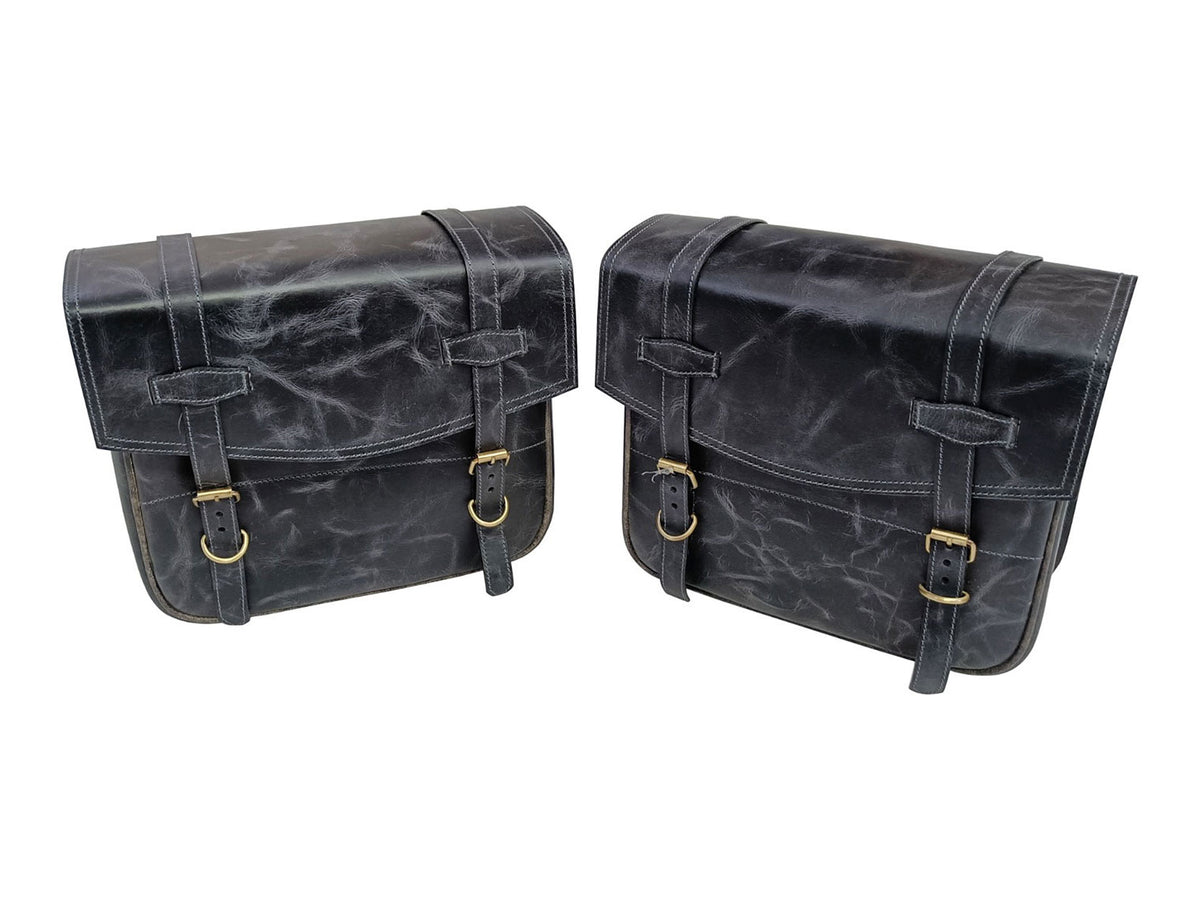 For Royal Enfield Classic Reborn 350 Genuine Leather Pannier Bags Grey Black D5