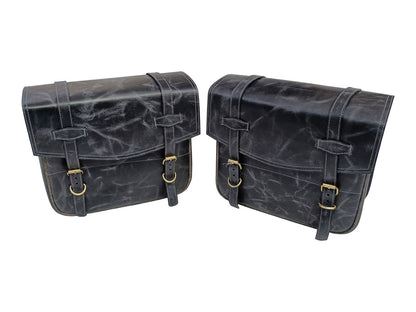 For Royal Enfield Classic Reborn 350 Genuine Leather Pannier Bags Grey Black D5
