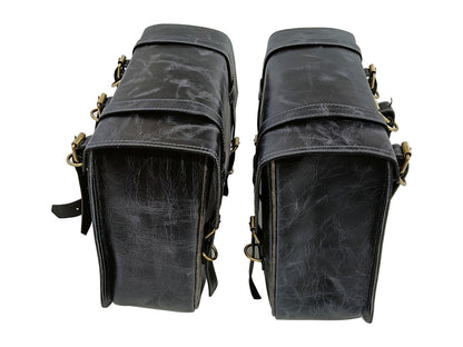 For Royal Enfield Classic Reborn 350 Genuine Leather Pannier Bags Grey Black D5