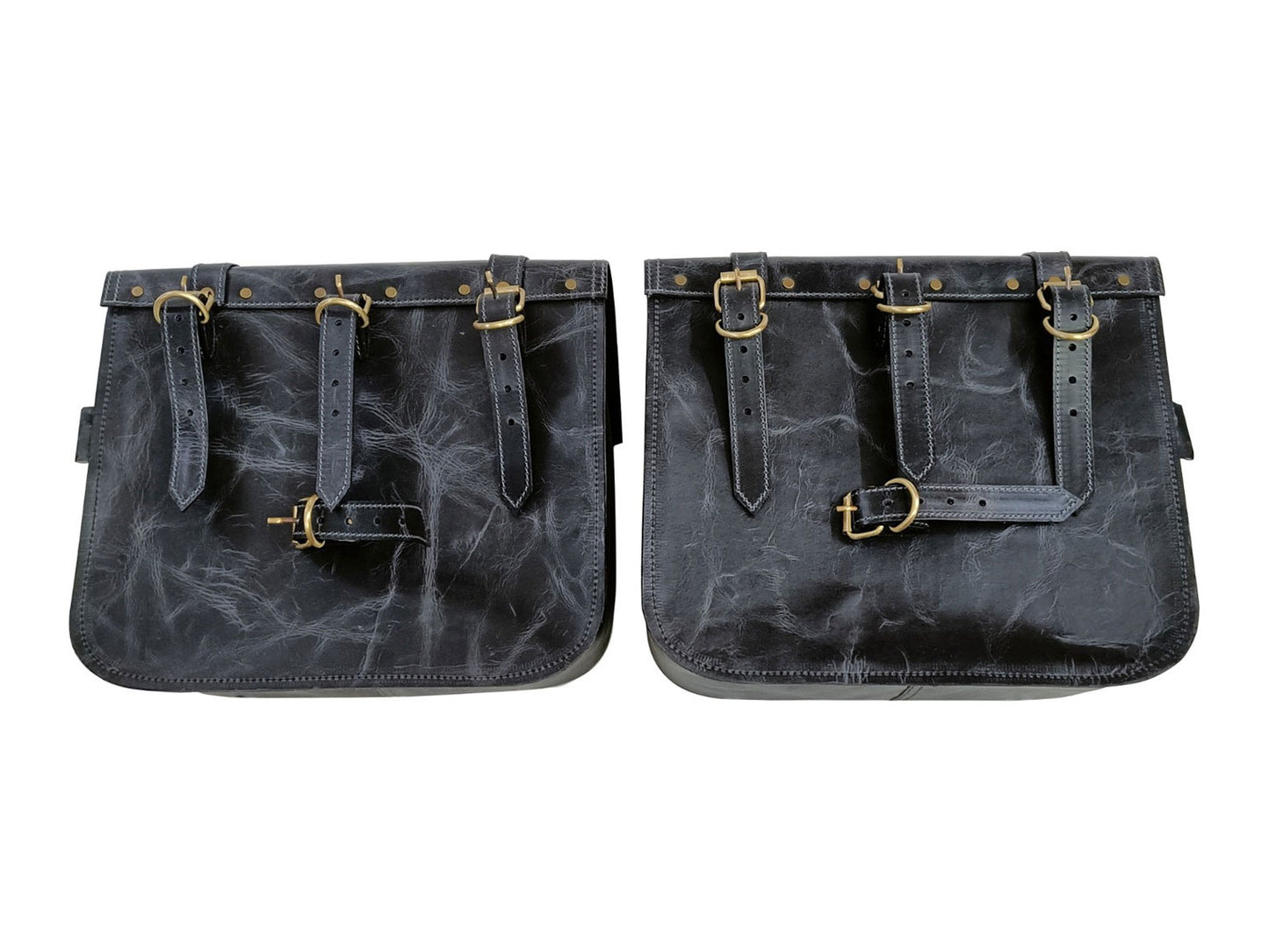 For Royal Enfield Classic Reborn 350 Genuine Leather Pannier Bags Grey Black D5