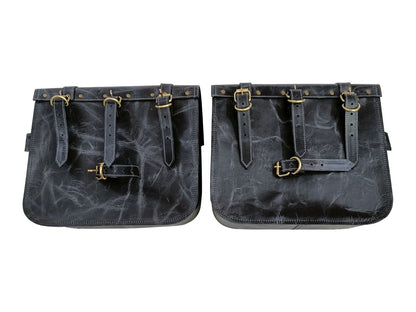 For Royal Enfield Classic Reborn 350 Genuine Leather Pannier Bags Grey Black D5