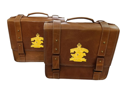 For Royal Enfield Classic Reborn 350 Genuine Leather Pannier Bags Tan Brown D6