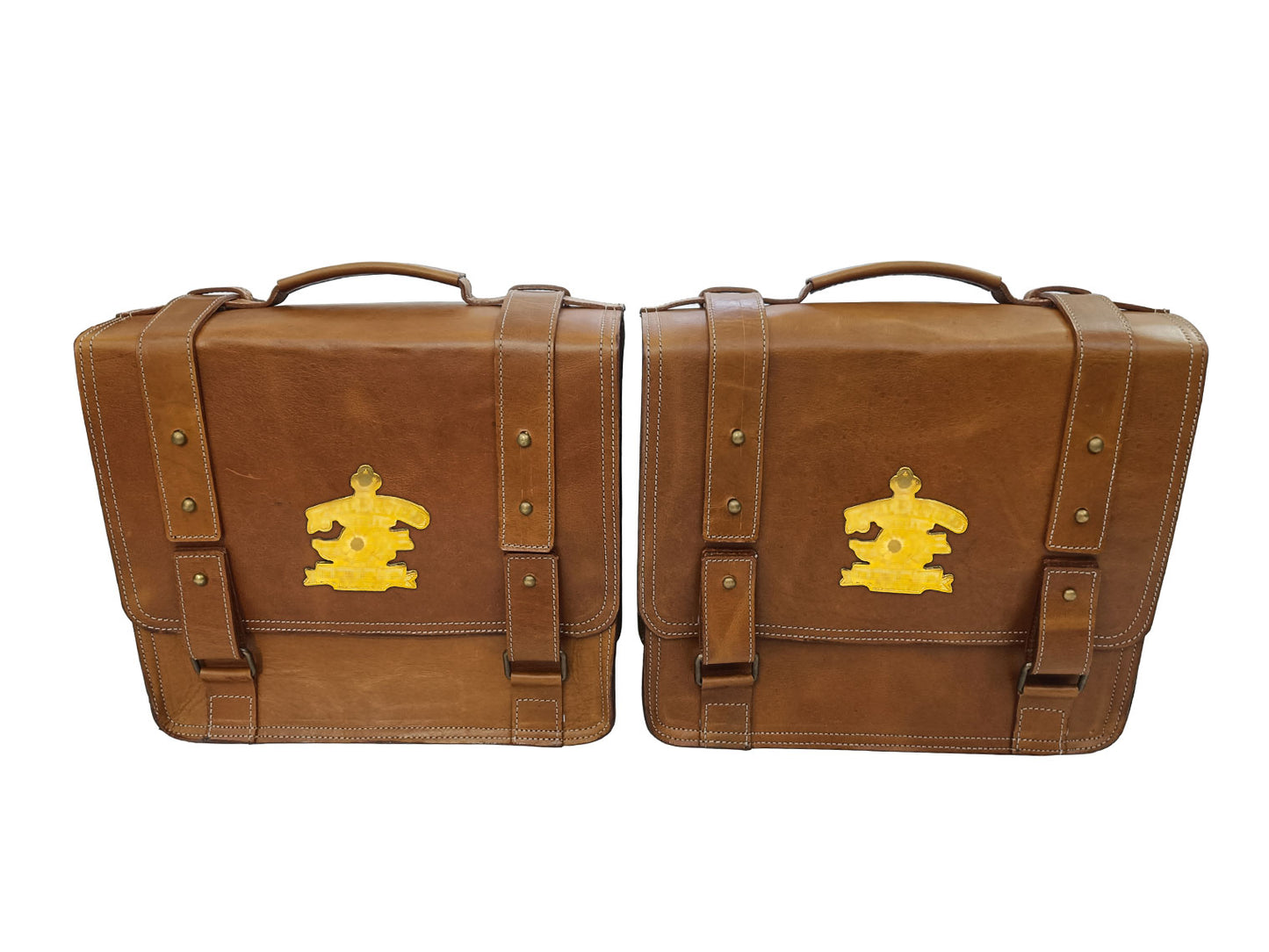 For Royal Enfield Classic Reborn 350 Genuine Leather Pannier Bags Tan Brown D6