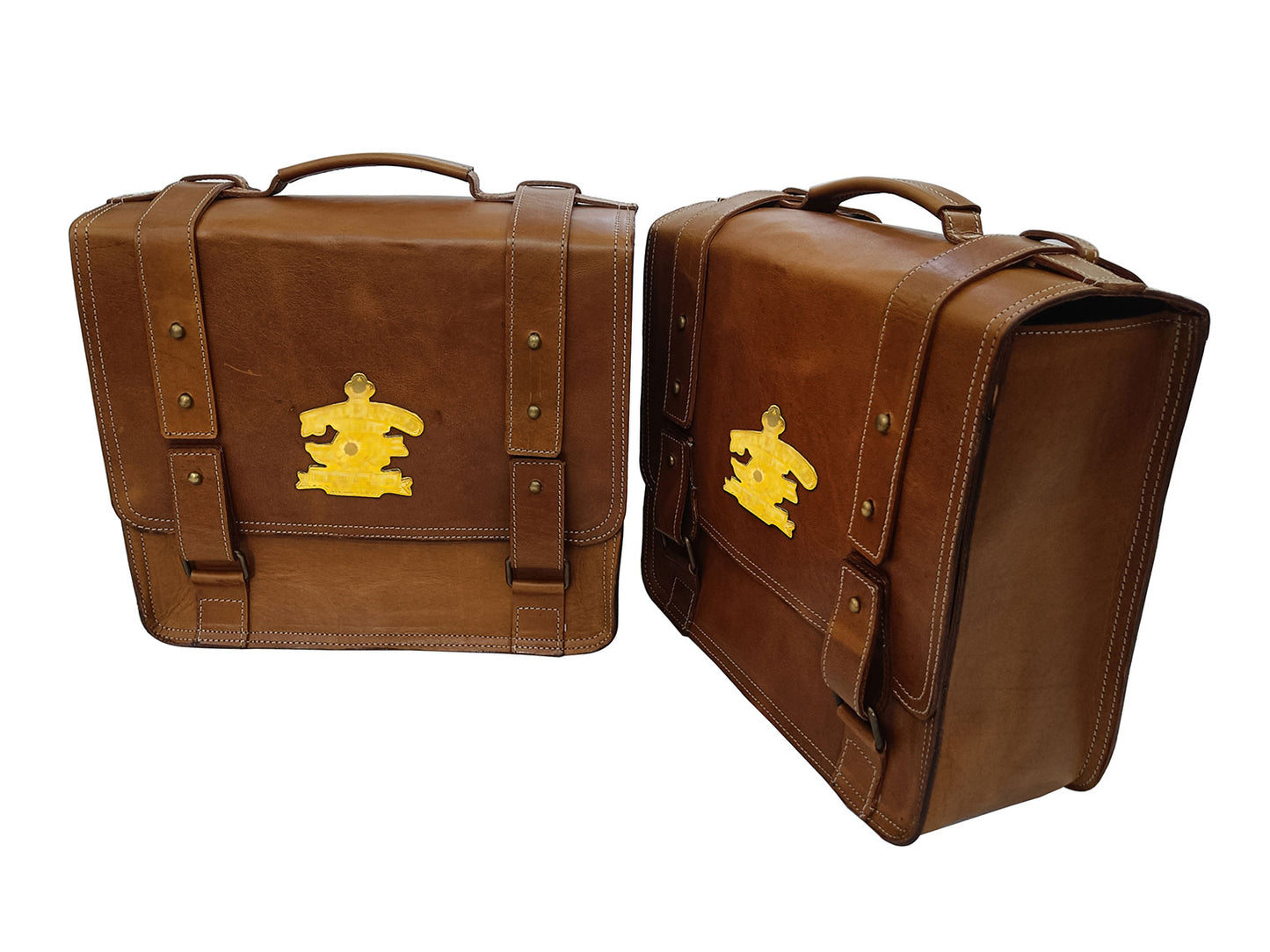For Royal Enfield Classic Reborn 350 Genuine Leather Pannier Bags Tan Brown D6