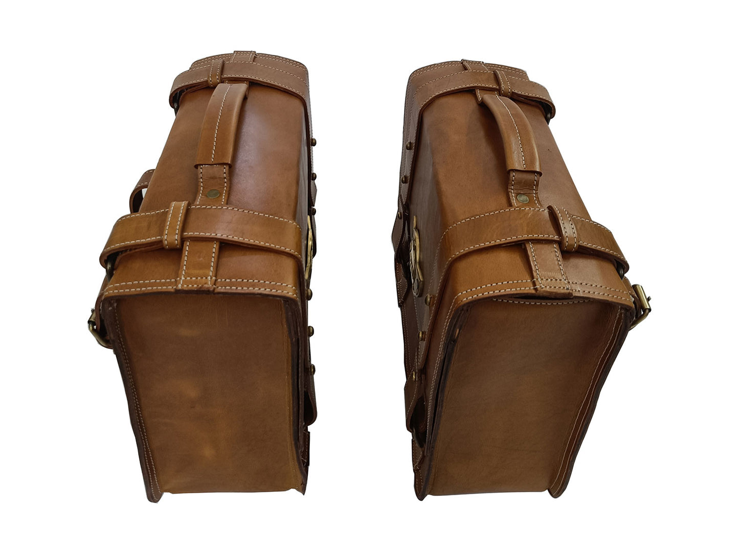 For Royal Enfield Classic Reborn 350 Genuine Leather Pannier Bags Tan Brown D6