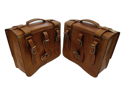For Royal Enfield Classic Reborn 350 Genuine Leather Pannier Bags Tan Brown D6
