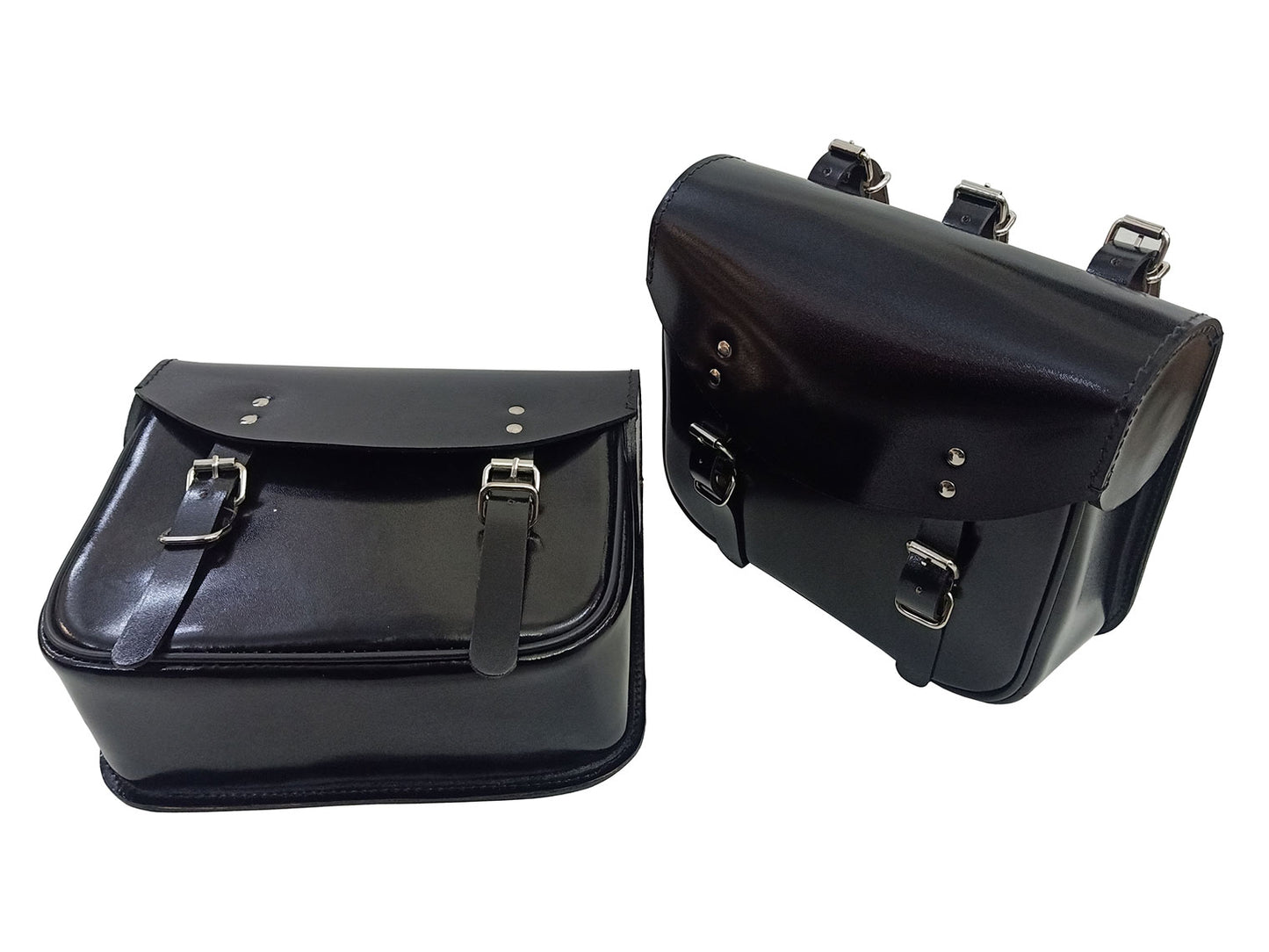 For Royal Enfield Classic Reborn 350 Genuine Leather Pannier Bags Glossy Black D7