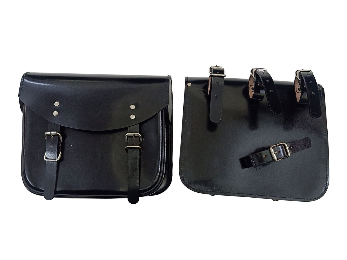 For Royal Enfield Classic Reborn 350 Genuine Leather Pannier Bags Glossy Black D7