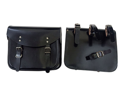 For Royal Enfield Classic Reborn 350 Genuine Leather Pannier Bags Glossy Black D7